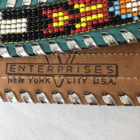 Enterprises Beaded Leather Belt Womens Medium Turquoise Western Buckle USA 408 - Picture 4 of 16